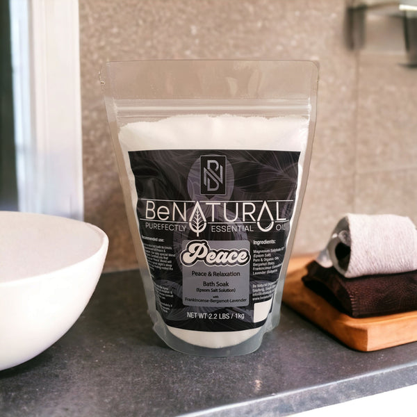be natural Pure Epsom Salt Peace Bath Soak with Frankincense Carterii Bulgarian Lavender & Bergamot Organic Essential Oils