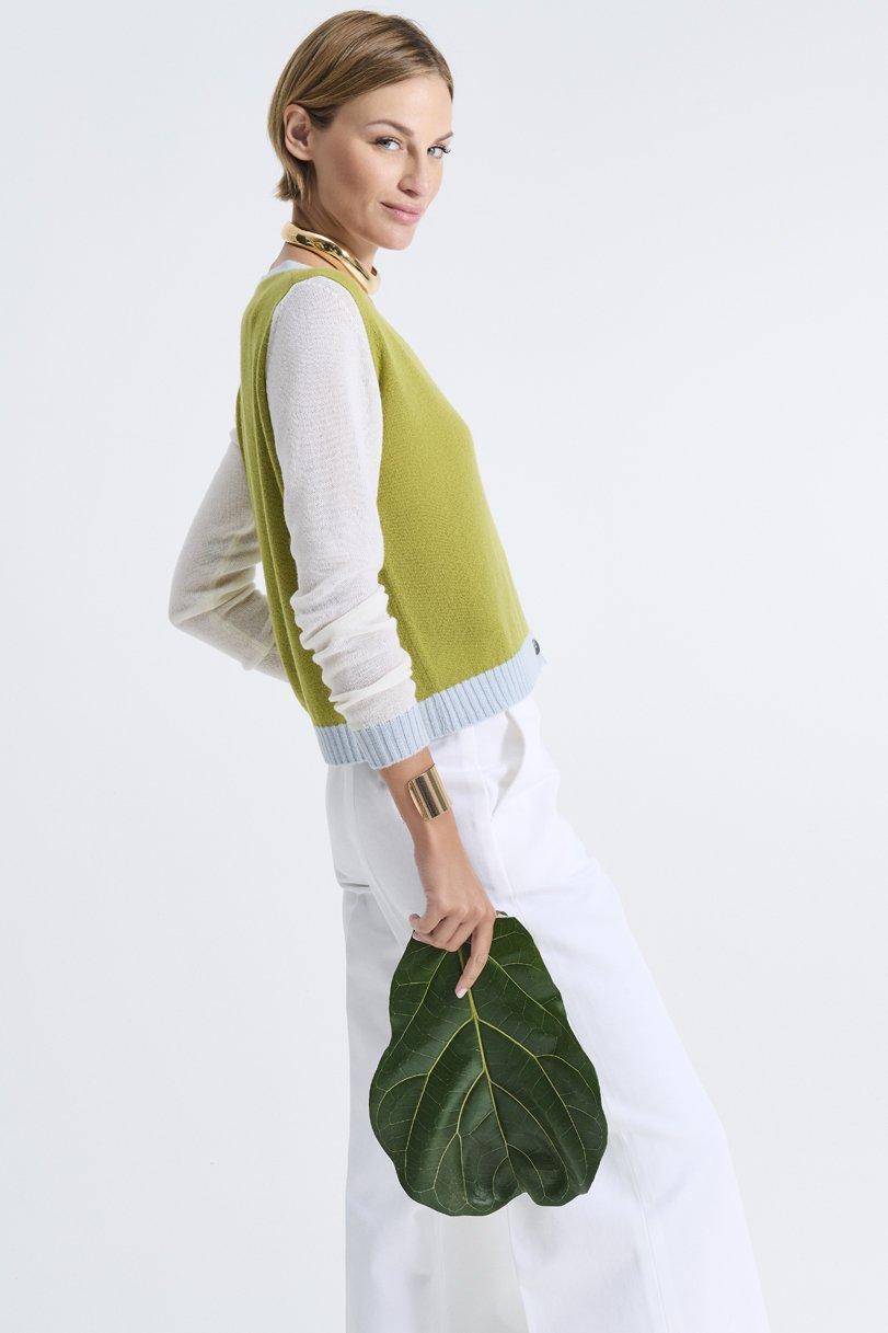Be You By Geraldine Alasio COLOR BLOCK "BE MY ANGEL" CARDIGAN Pistacho/white/ice