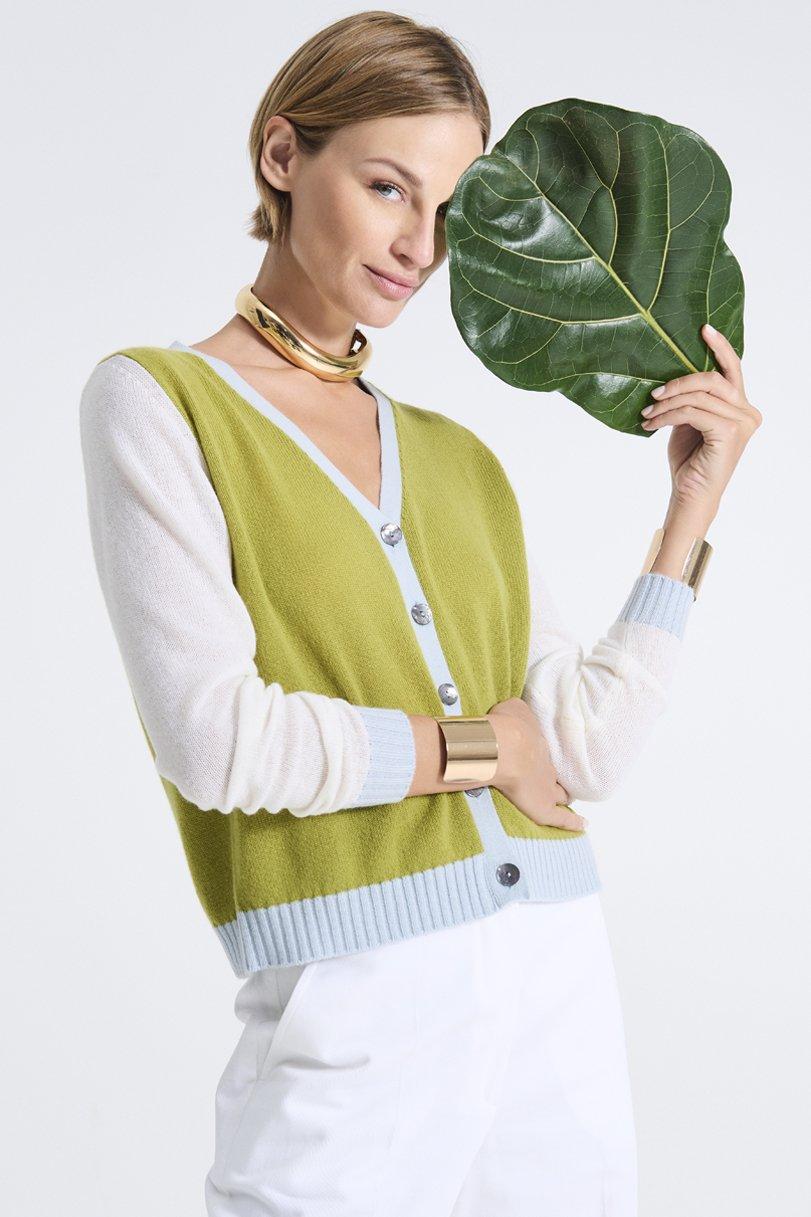 be you by geraldine alasio COLOR BLOCK "BE MY ANGEL" CARDIGAN pistacho/white/ice