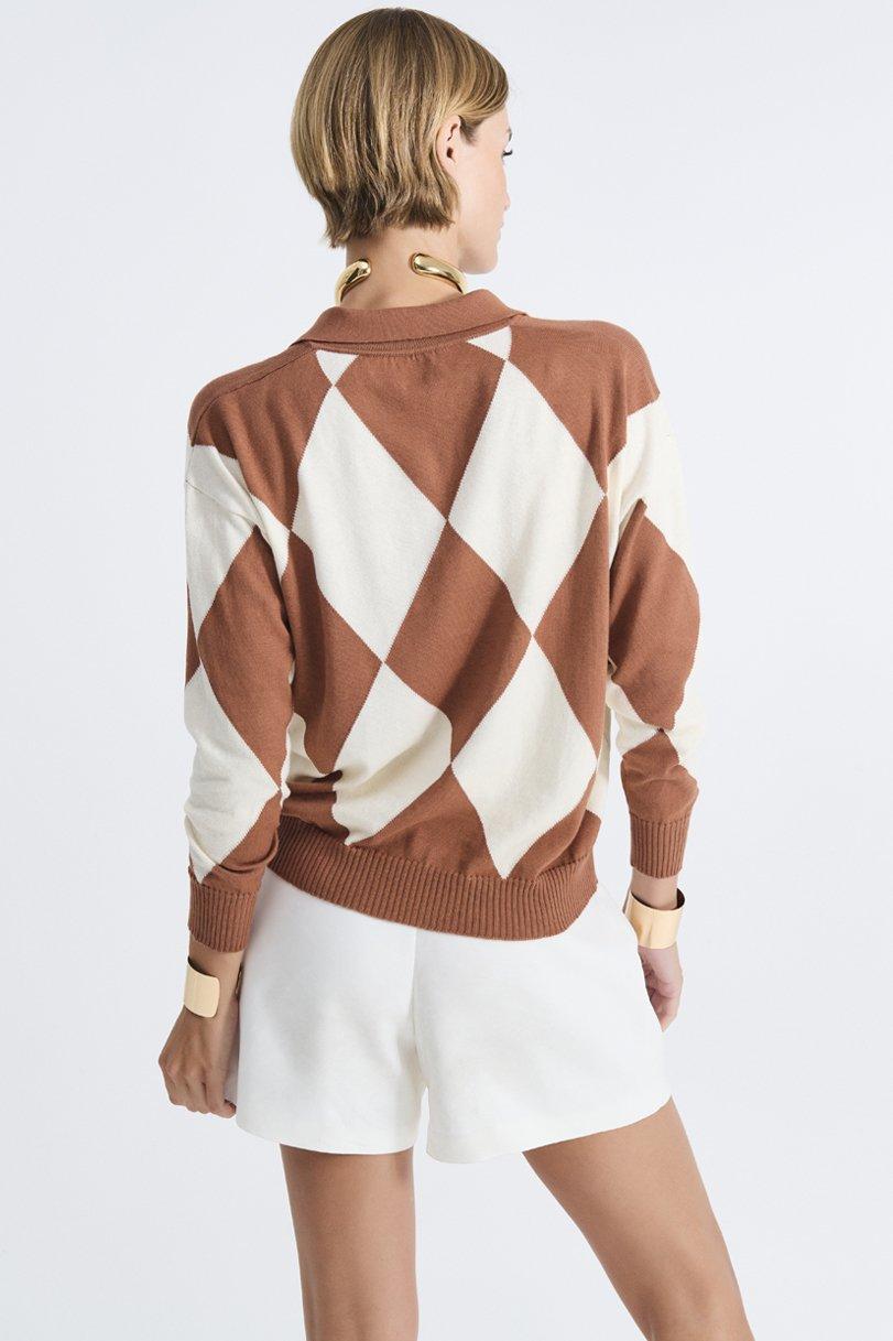 Be You By Geraldine Alasio INTARSIA DIAMOND "BE THE LIGHT" POLO NECK Colonial/butter