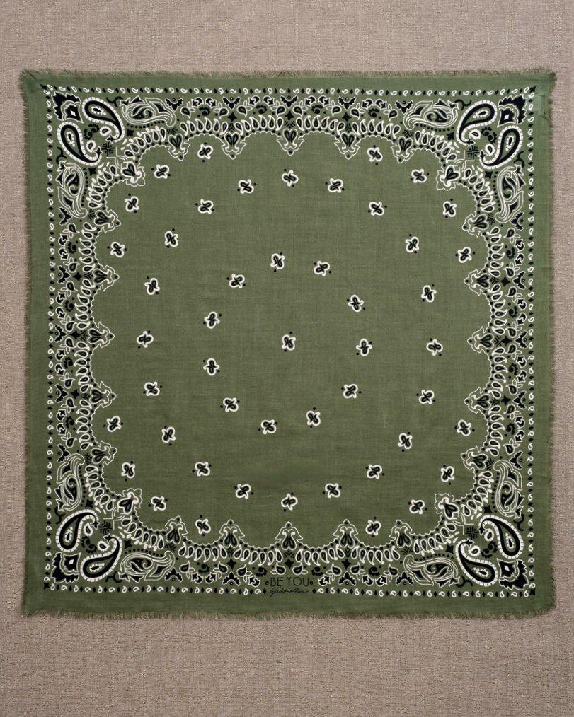 be you by geraldine alasio SQUARED "BE FRESH" BANDANA SCARF olive