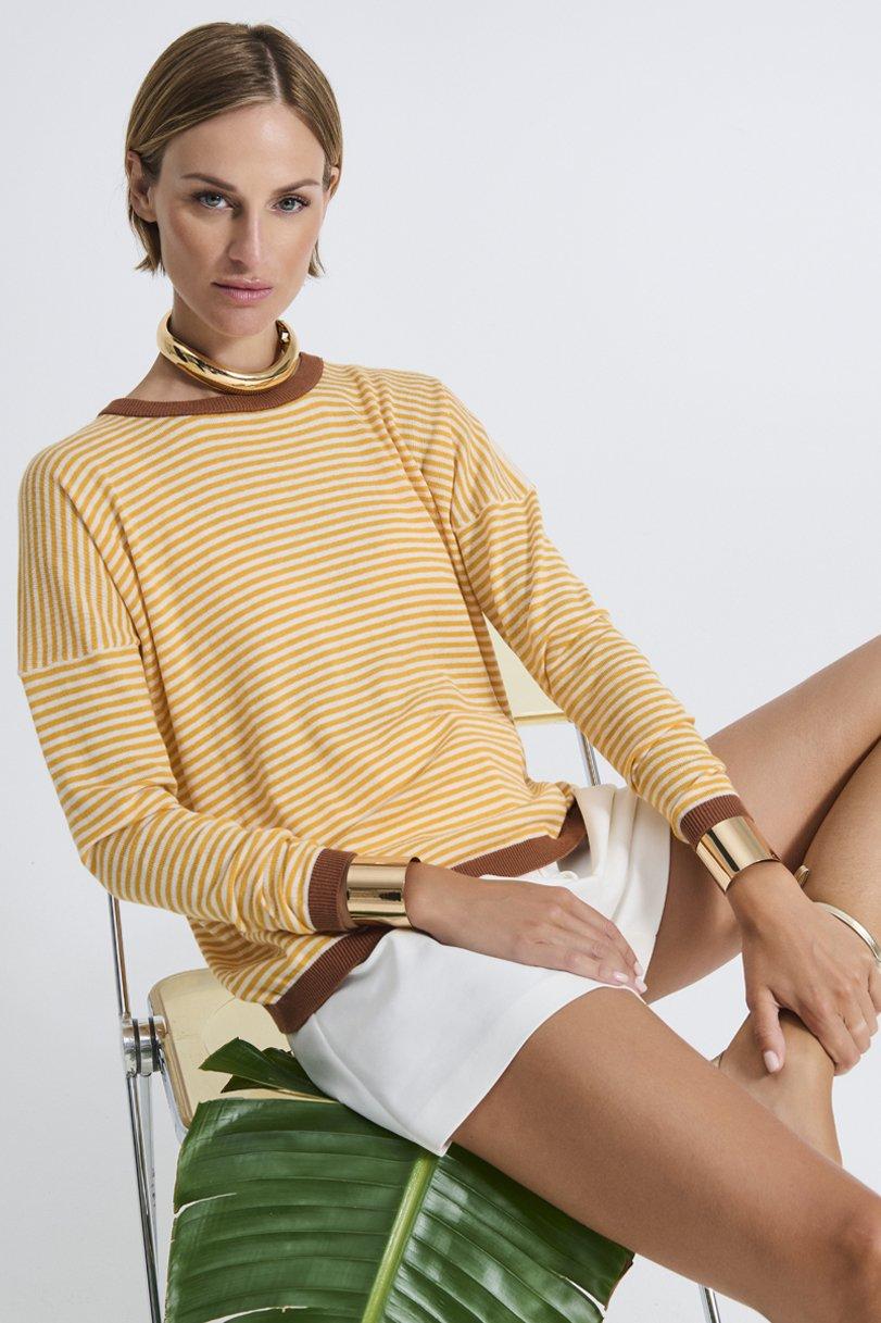 be you by geraldine alasio STRIPED "BE MY LOVER" ROUNDNECK with colonial contrast detail