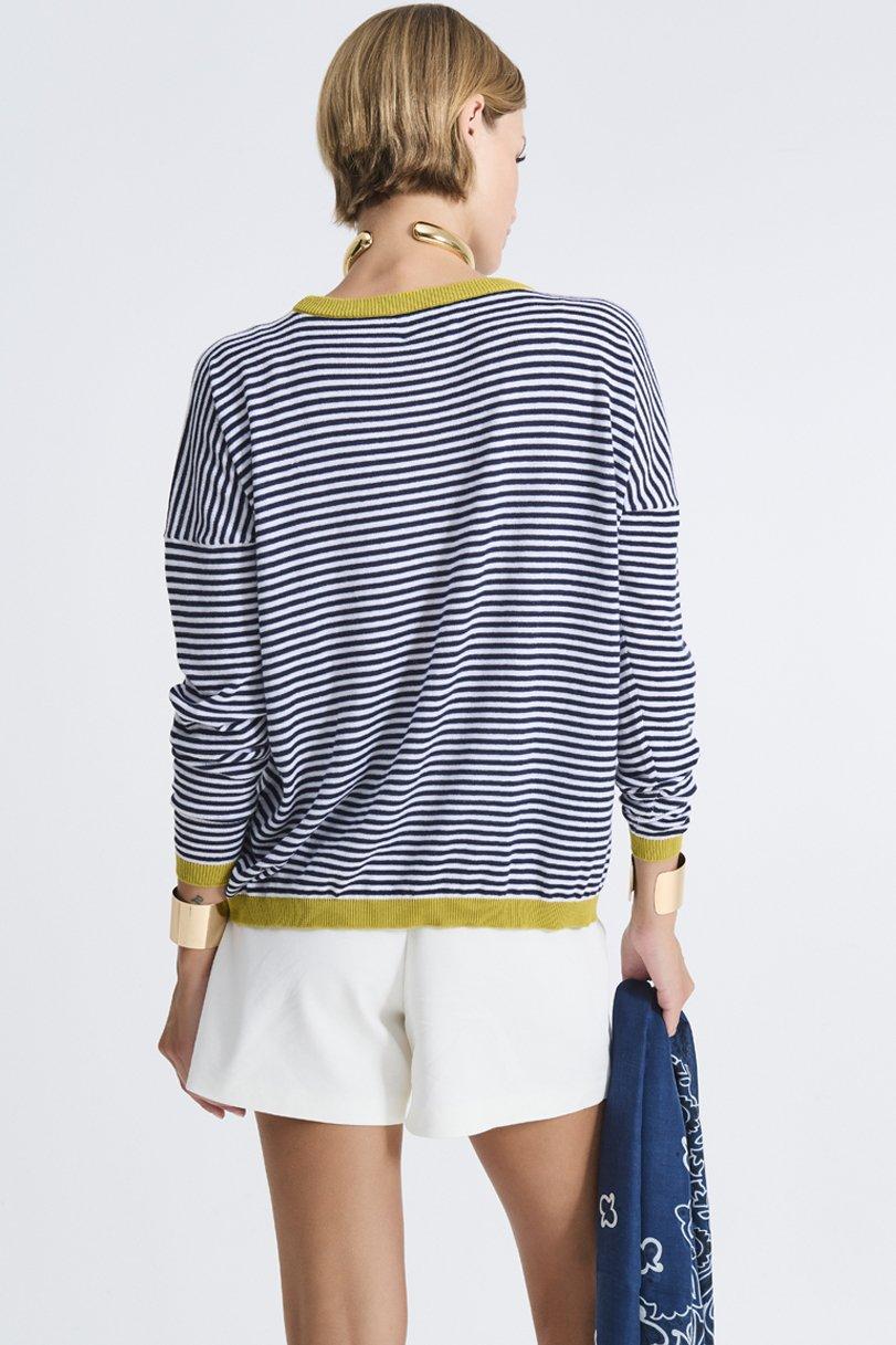 Be You By Geraldine Alasio STRIPED "BE MY LOVER" ROUNDNECK With Pistacchio Contrast Detail
