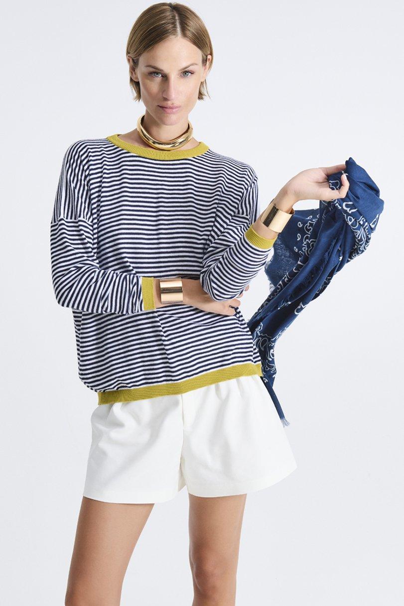 be you by geraldine alasio STRIPED "BE MY LOVER" ROUNDNECK with pistacchio contrast detail