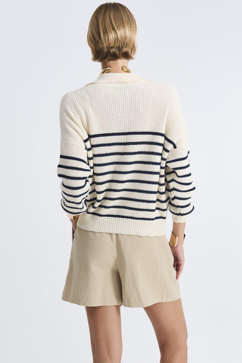 Be You By Geraldine Alasio STRIPED DETAILS "BE MY SONG" POLO NECK Butter/navy