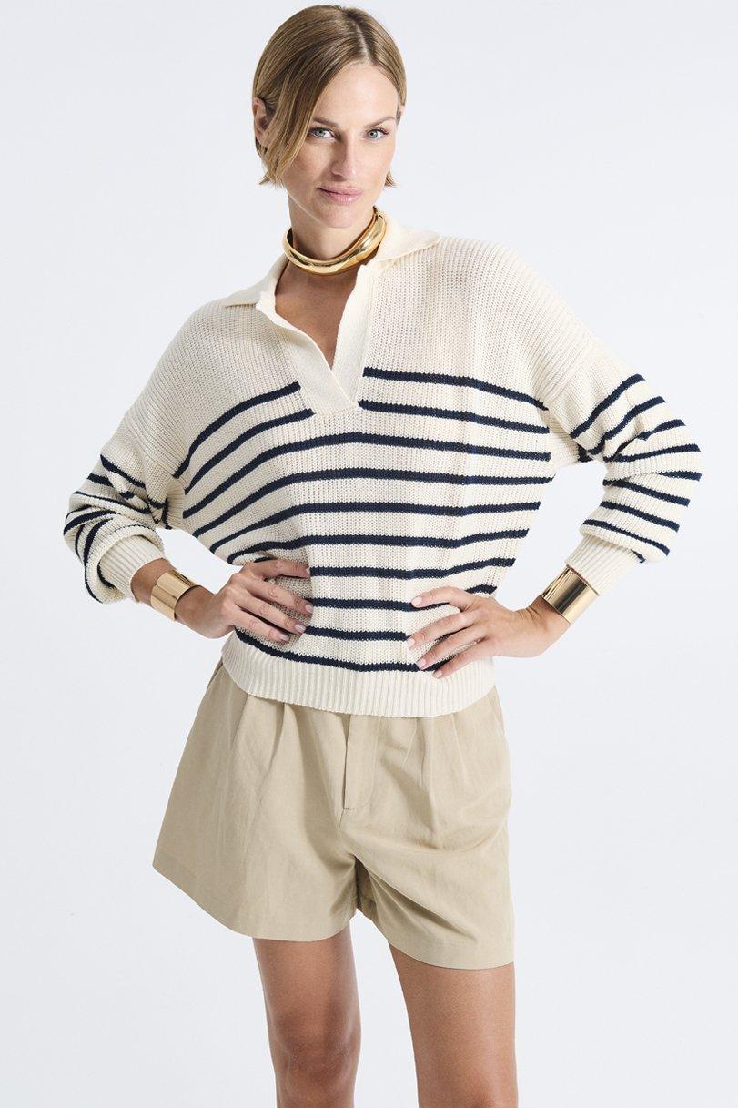 be you by geraldine alasio STRIPED DETAILS "BE MY SONG" POLO NECK butter/navy