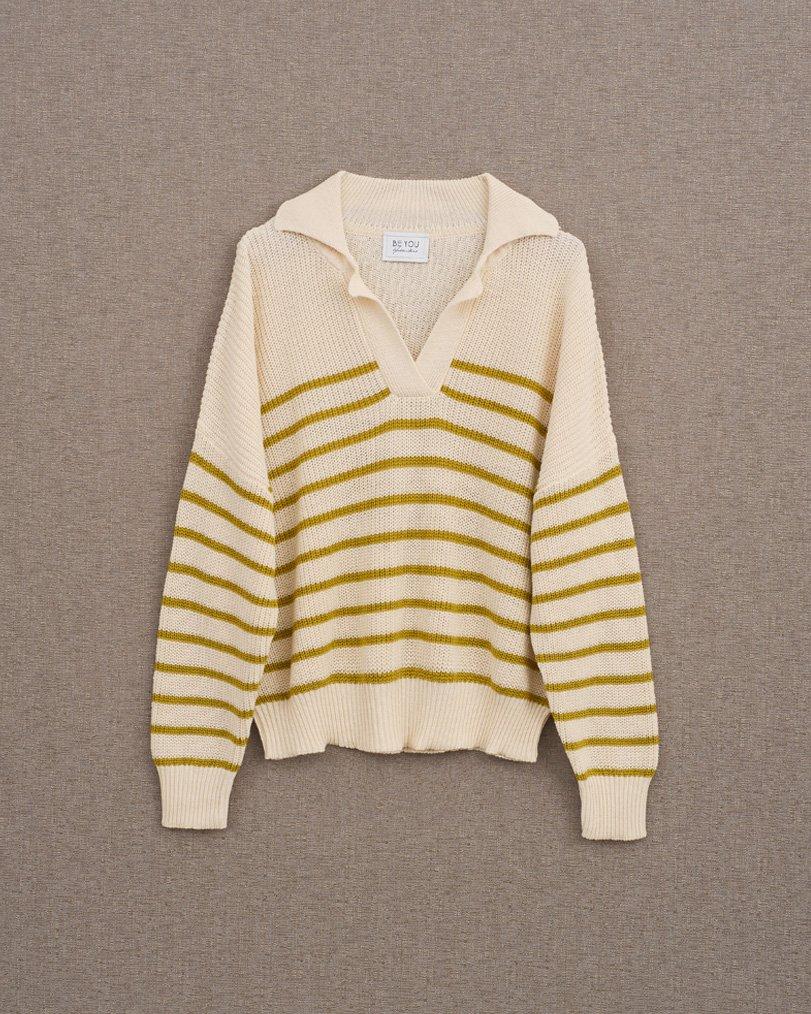 be you by geraldine alasio STRIPED DETAILS "BE MY SONG" POLO NECK butter/pistacho