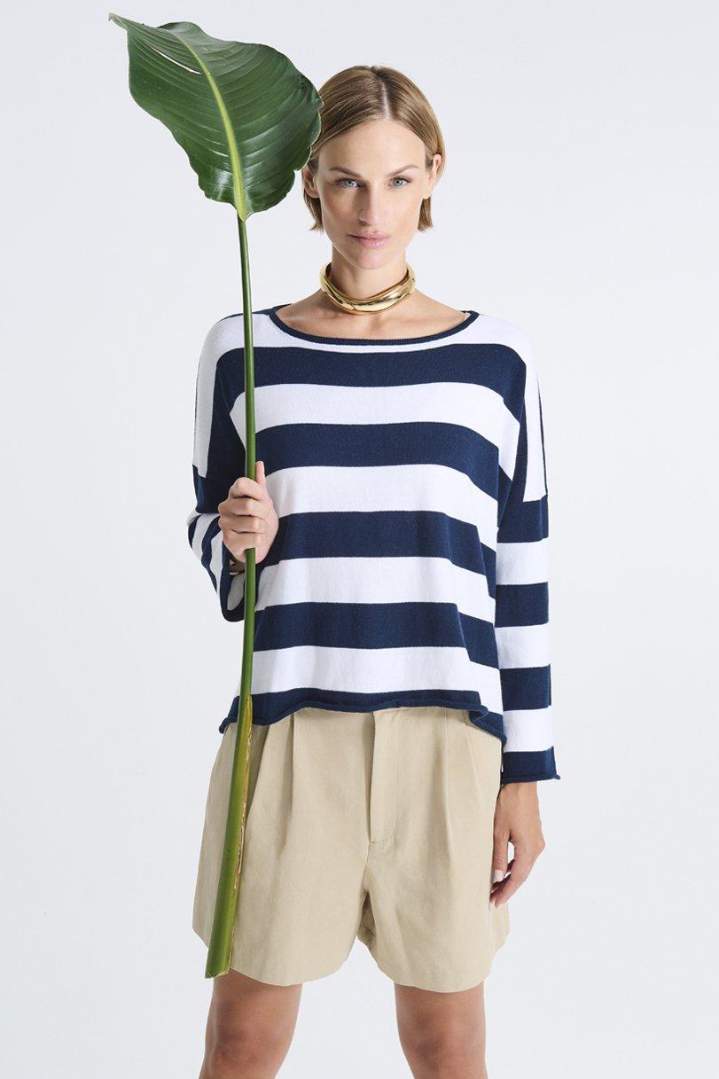 be you by geraldine alasio STRIPED "DON'T BE FASHION" ROUNDNECK summer blue/white