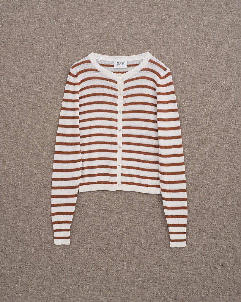 be you by geraldine alasio STRIPPED "BE THE DIFFERENCE" CARDIGAN white/colonial