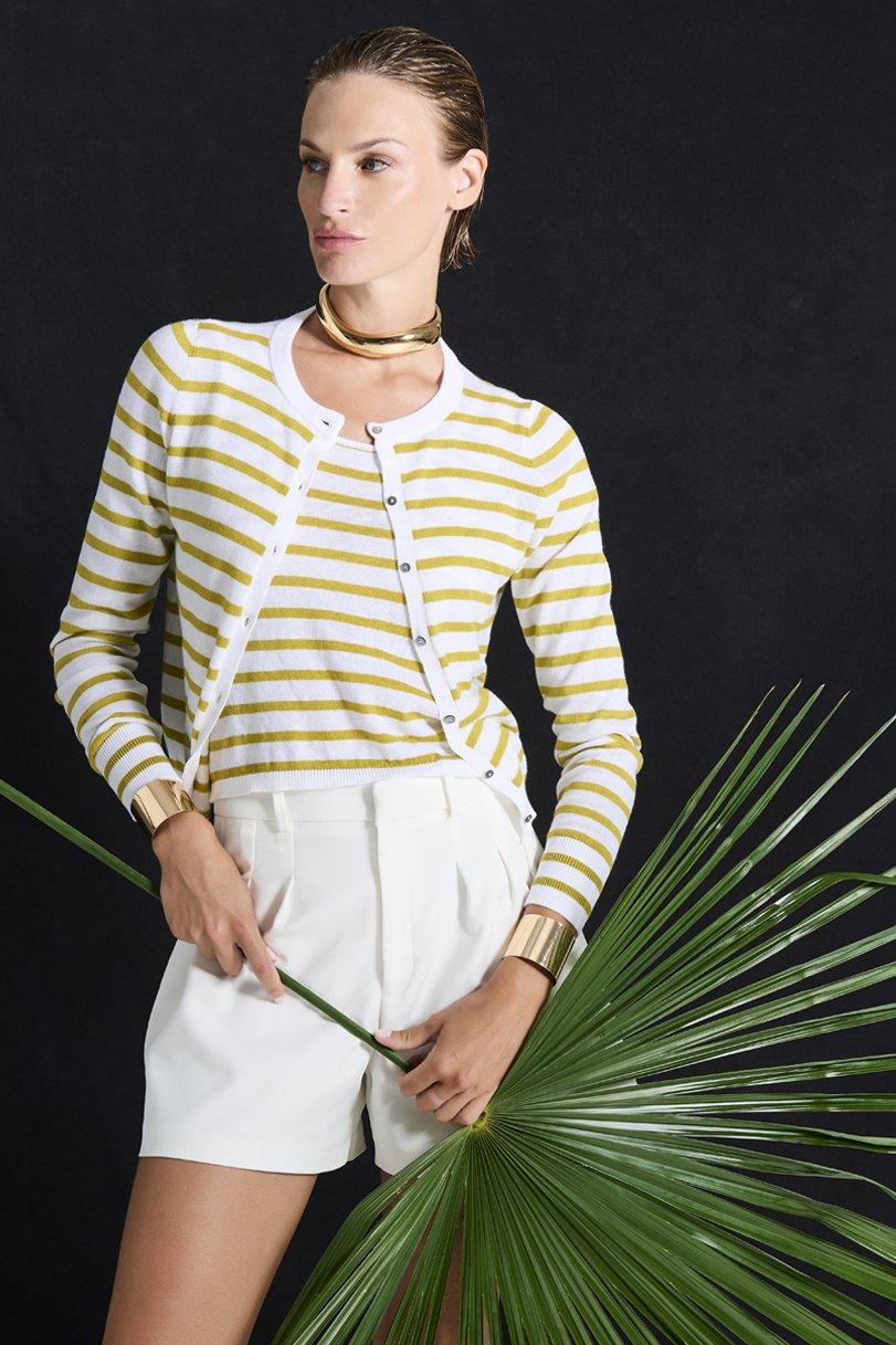Be You By Geraldine Alasio STRIPPED "BE THE DIFFERENCE" CARDIGAN White/mango