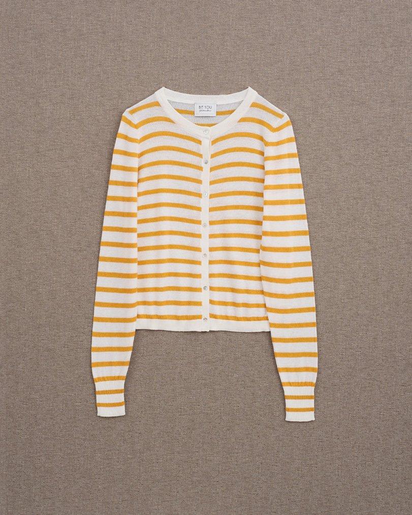 be you by geraldine alasio STRIPPED "BE THE DIFFERENCE" CARDIGAN white/mango