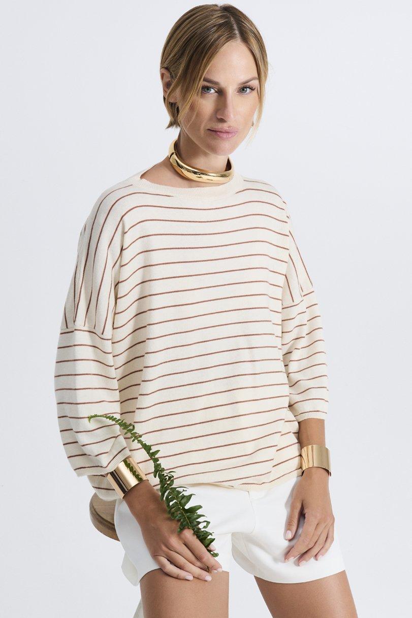 Be You By Geraldine Alasio STRIPPED "BE THE WAY" ROUNDNECK Summer Blue/white