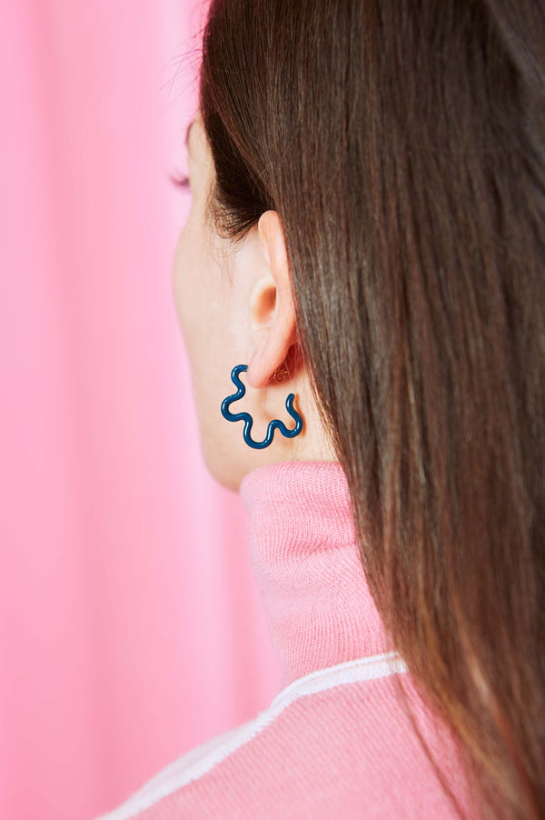 Bea Bongiasca 2 TONE ASYMMETRICAL FLOWER POWER EARRINGS IN TEAL AND EMARALD GREEN