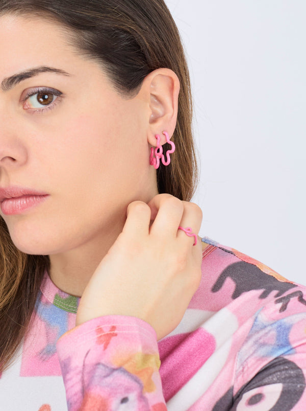 Bea Bongiasca 2 TONE FLOWER EARRINGS ~ IN BUBBLEGUM PINK AND AZALEA