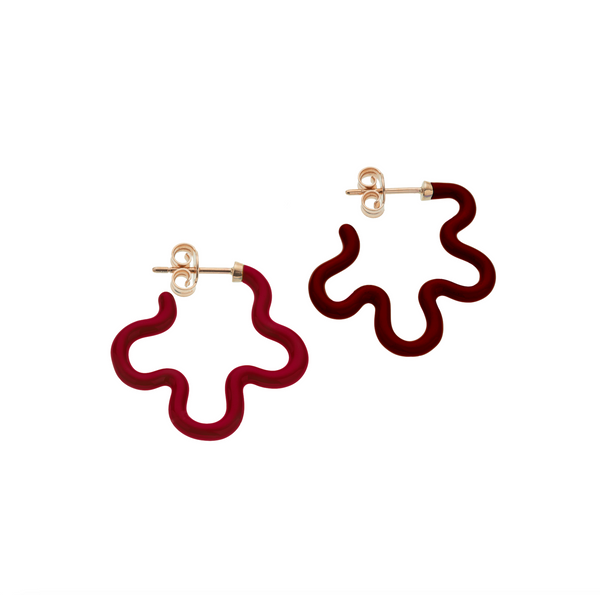 bea bongiasca 2 TONE FLOWER EARRINGS ~ IN BURGUNDY AND CHERRY CHOCOLATE