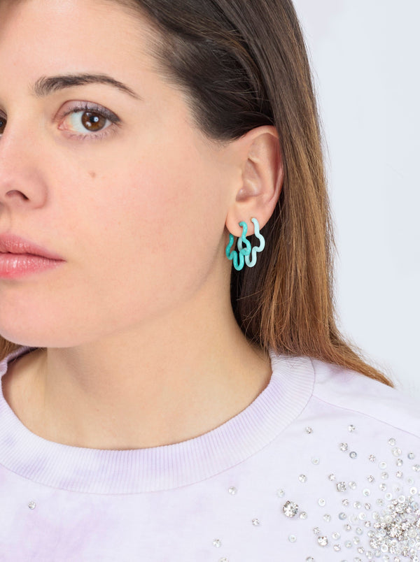 Bea Bongiasca 2 TONE FLOWER EARRINGS ~ IN MINT AND BLUE IRIS