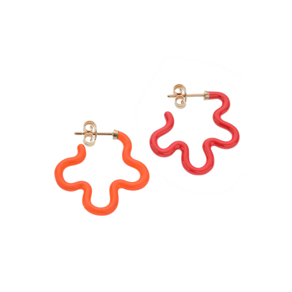 bea bongiasca 2 TONE FLOWER EARRINGS ~ IN RED AND JAPANESE ORANGE