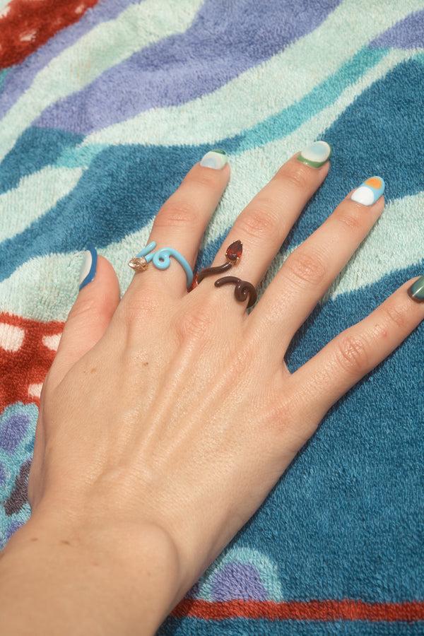 Bea Bongiasca BABY VINE RING ~ IN CHERRY CHOCOLATE WITH DROP CUT GARNET