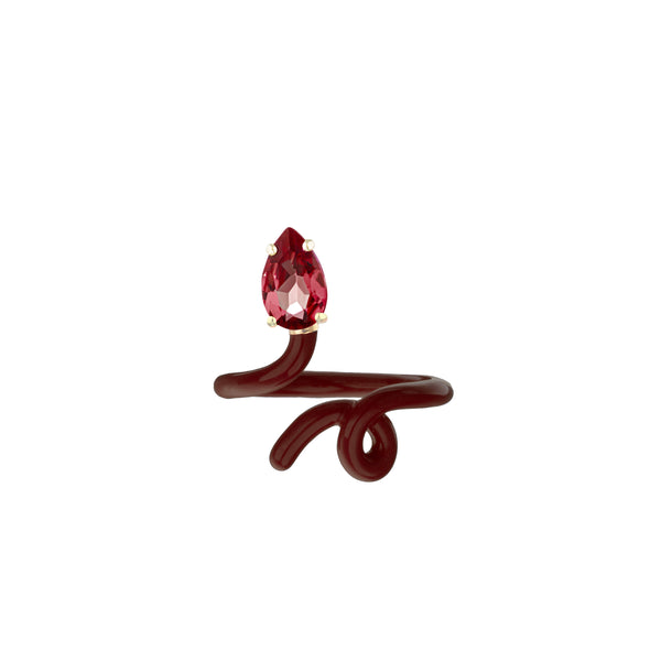 Bea Bongiasca BABY VINE RING ~ IN CHERRY CHOCOLATE WITH DROP CUT GARNET
