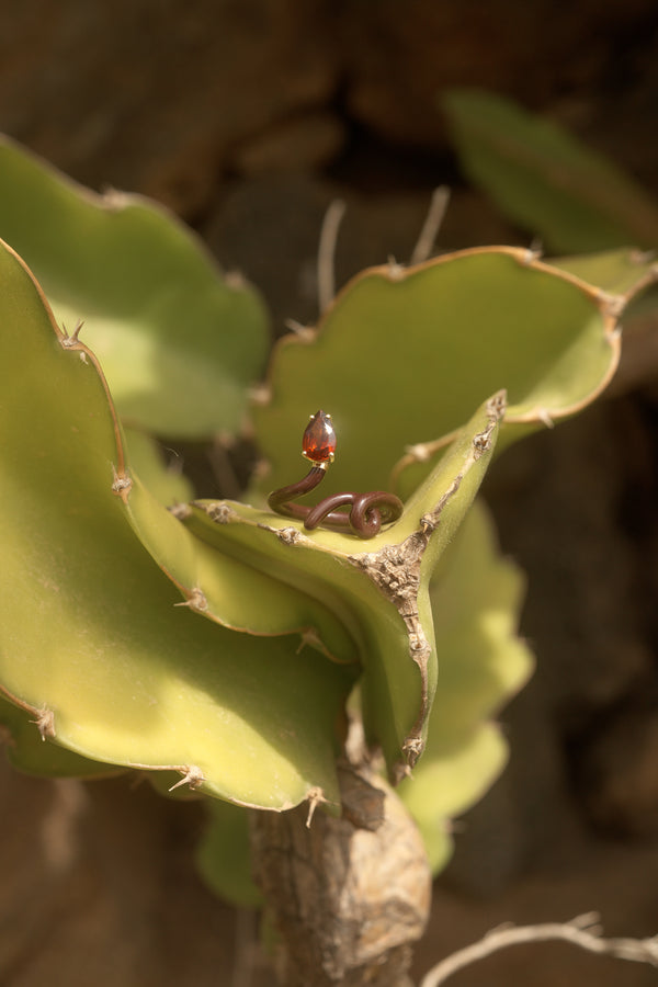 Bea Bongiasca BABY VINE RING ~ IN CHERRY CHOCOLATE WITH DROP CUT GARNET