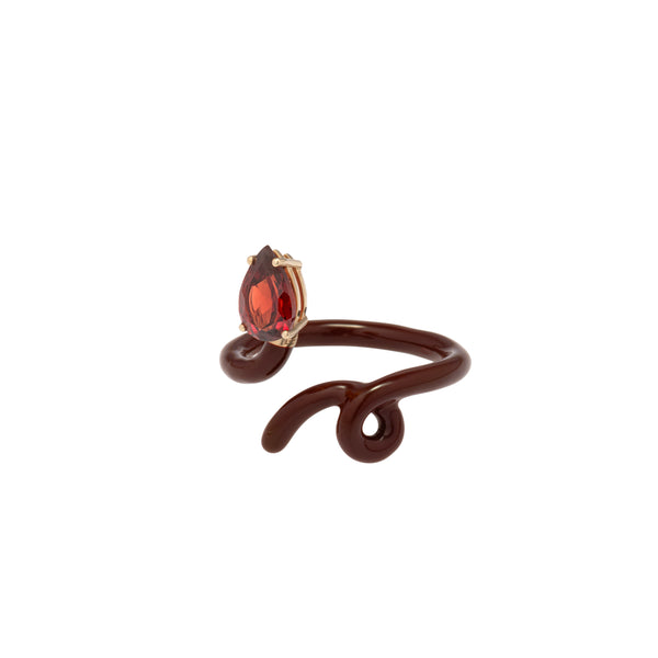 bea bongiasca BABY VINE RING ~ IN CHERRY CHOCOLATE WITH DROP CUT GARNET
