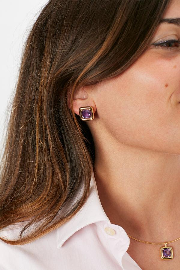Bea Bongiasca CANDY SQUARE EARRINGS ~ WITH AMETHYST