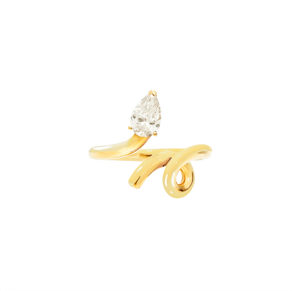 bea bongiasca GOLD BABY VINE RING WITH PEAR CUT DIAMOND