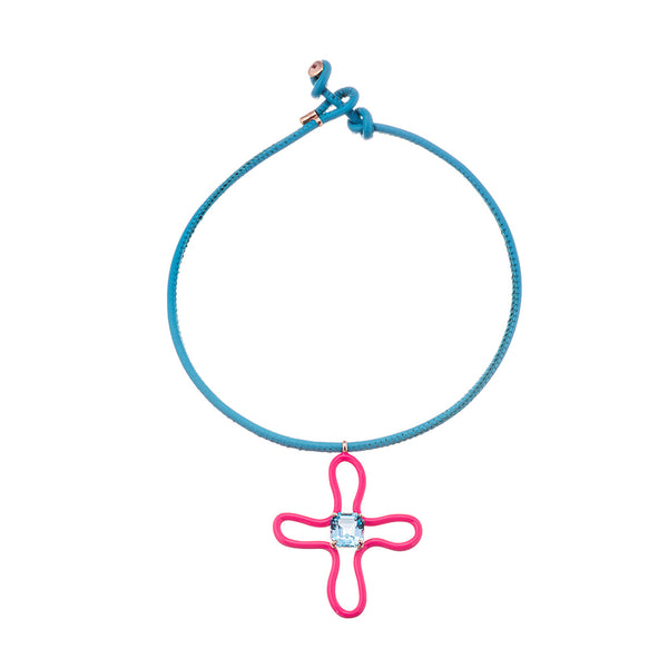 bea bongiasca POP CHOKER WITH LUCKY FLOWER PENDANT IN HOT PINK