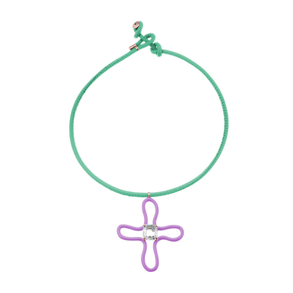 bea bongiasca POP CHOKER WITH LUCKY FLOWER PENDANT IN WISTERIA