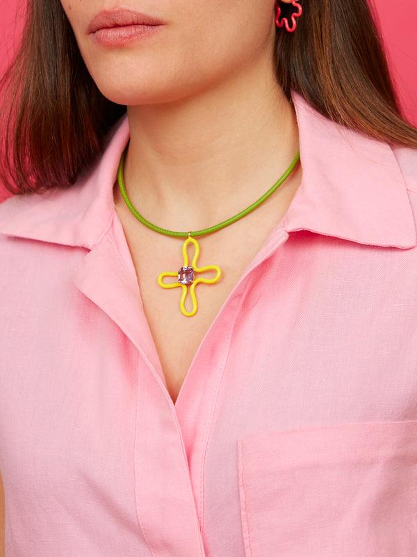 Bea Bongiasca POP CHOKER ~ WITH LUCKY FLOWER PENDANT IN YELLOW