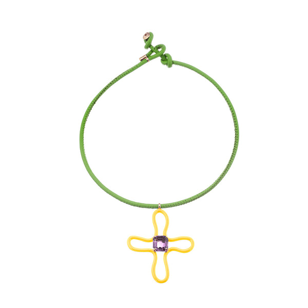 bea bongiasca POP CHOKER ~ WITH LUCKY FLOWER PENDANT IN YELLOW