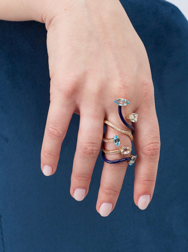 Bea Bongiasca VINE WRAPPED COCKTAIL RING ~ IN NAVY BLUE