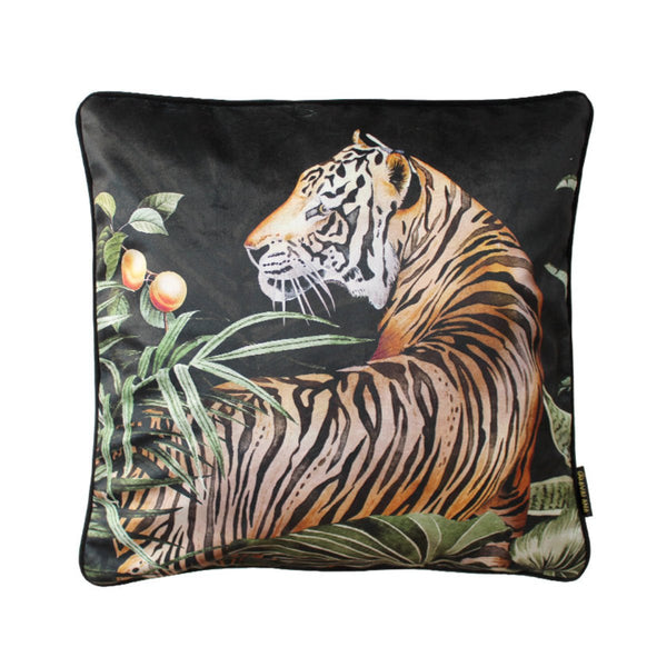 Beau Monde Avalana Caspian Tigress Piped Velvet Cushion