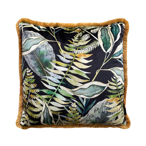 beau monde Avalana Dark Tropics Fringe Velvet Cushion