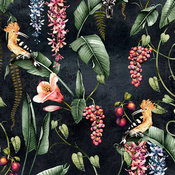 Beau Monde Avalana Hoopoe Garden Wallpaper - Charcoal