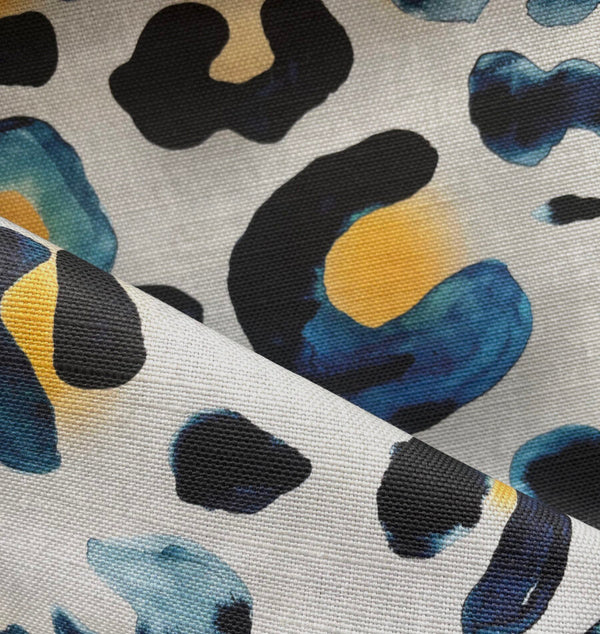 beau monde Avalana Inky Leopard Indigo Oyster Linen Fabric