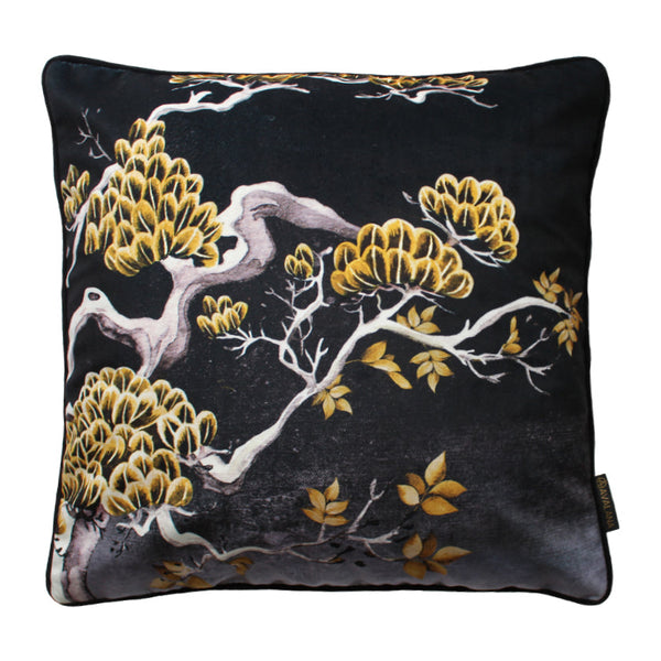 Beau Monde Avalana Midnight Orient Tree Piped Velvet Cushion