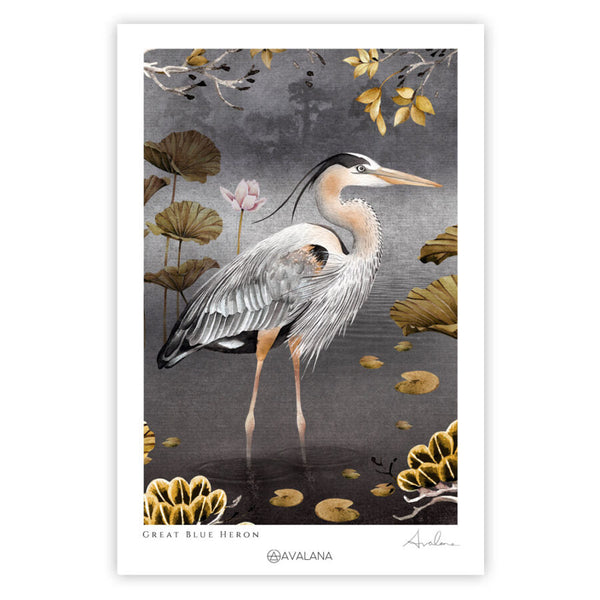 beau monde Avalana Midnight Standing Heron Art Print
