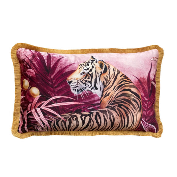 beau monde Avalana Mulberry Tigress Fringe Velvet Cushion