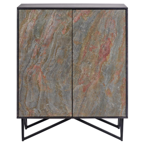 Beau Monde Beau&Co Alrik Black Mango Wood And Stone Veneer 2 Door Bar Cabinet