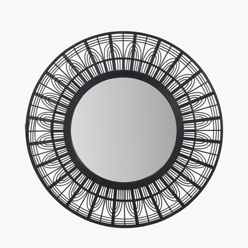 Beau Monde Beau&Co Black Bamboo Frame Round Wall Mirror
