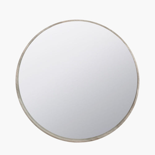 Beau Monde Beau&Co Grey Oak Wood Veneer Slim Frame Round Wall Mirror