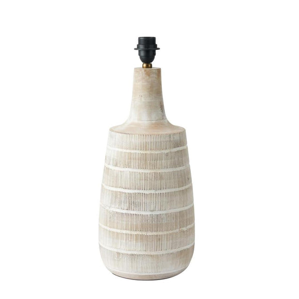 Beau Monde Beau&Co Olav White Wash Wood Textured Tall Neck Table Lamp Base