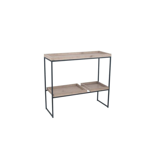 Beau Monde Beau&Co Sigvard Natural Wood Veneer And Black Metal 2 Shelf Unit