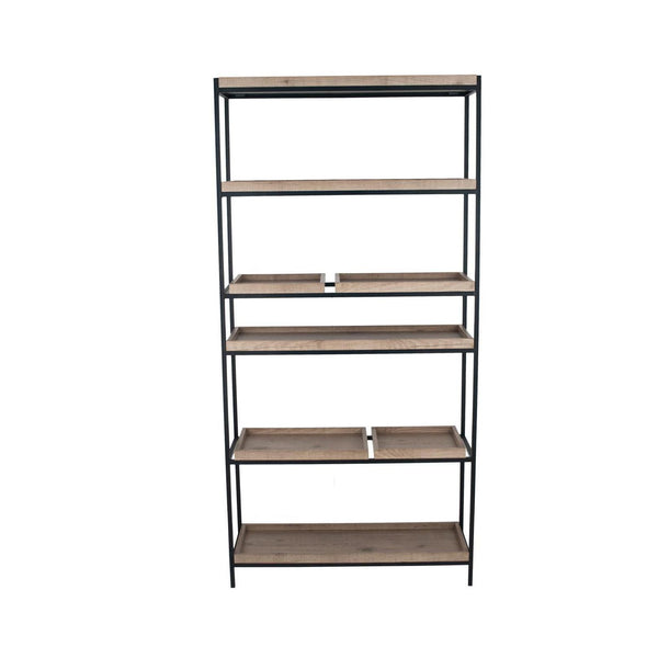 beau monde Beau&Co Sigvard Natural Wood Veneer and Black Metal 5 Shelf Unit