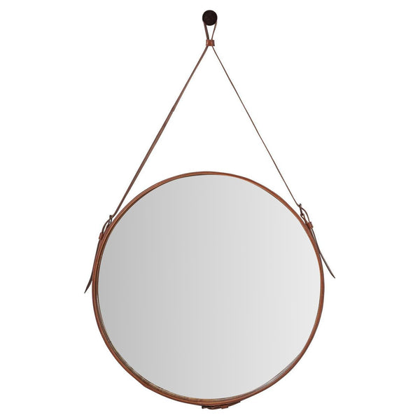 Beau Monde Beau&Co Vintage Brown Leather Frame Round Wall Mirror