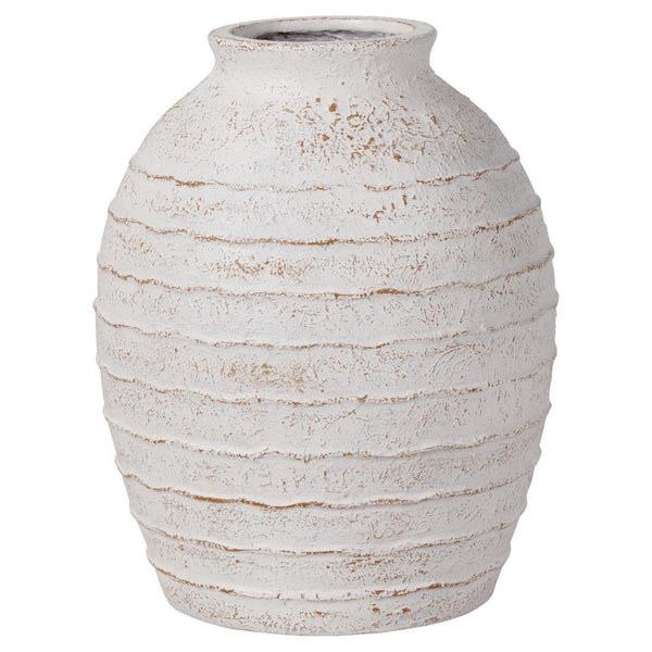 Beau Monde Beau&Co White Wash Fibrestone Decorative Ribbed Vase Large