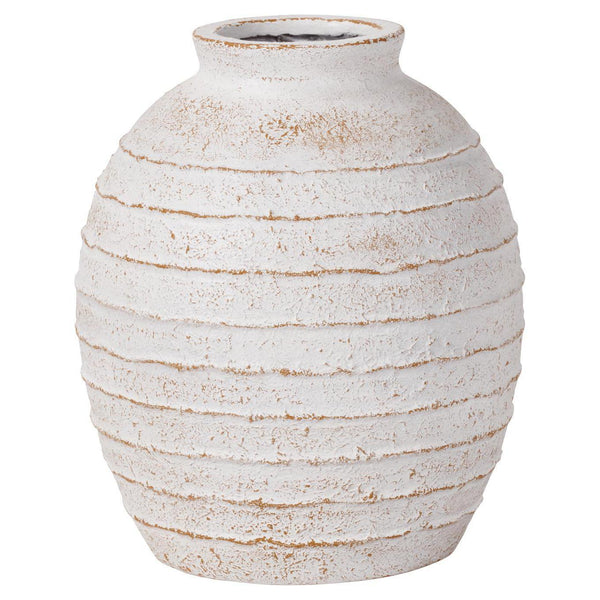 beau monde Beau&Co White Wash Fibrestone Decorative Ribbed Vase