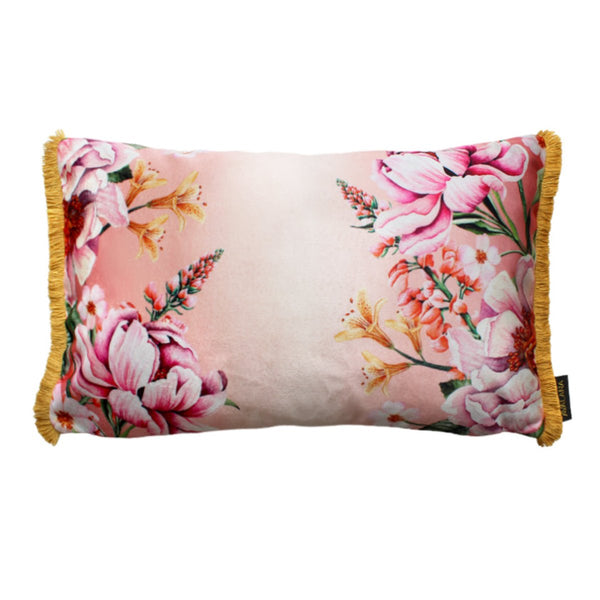 beau monde Avalana Blush Blooms Fringe Cushion