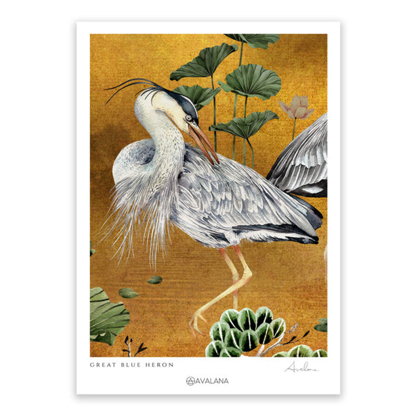 Beau Monde Avalana Gold Crouching Heron Art Print